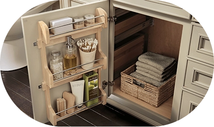 Praktyczny organizer w szafce łazienkowej z miejscem na kosmetyki i ręczniki